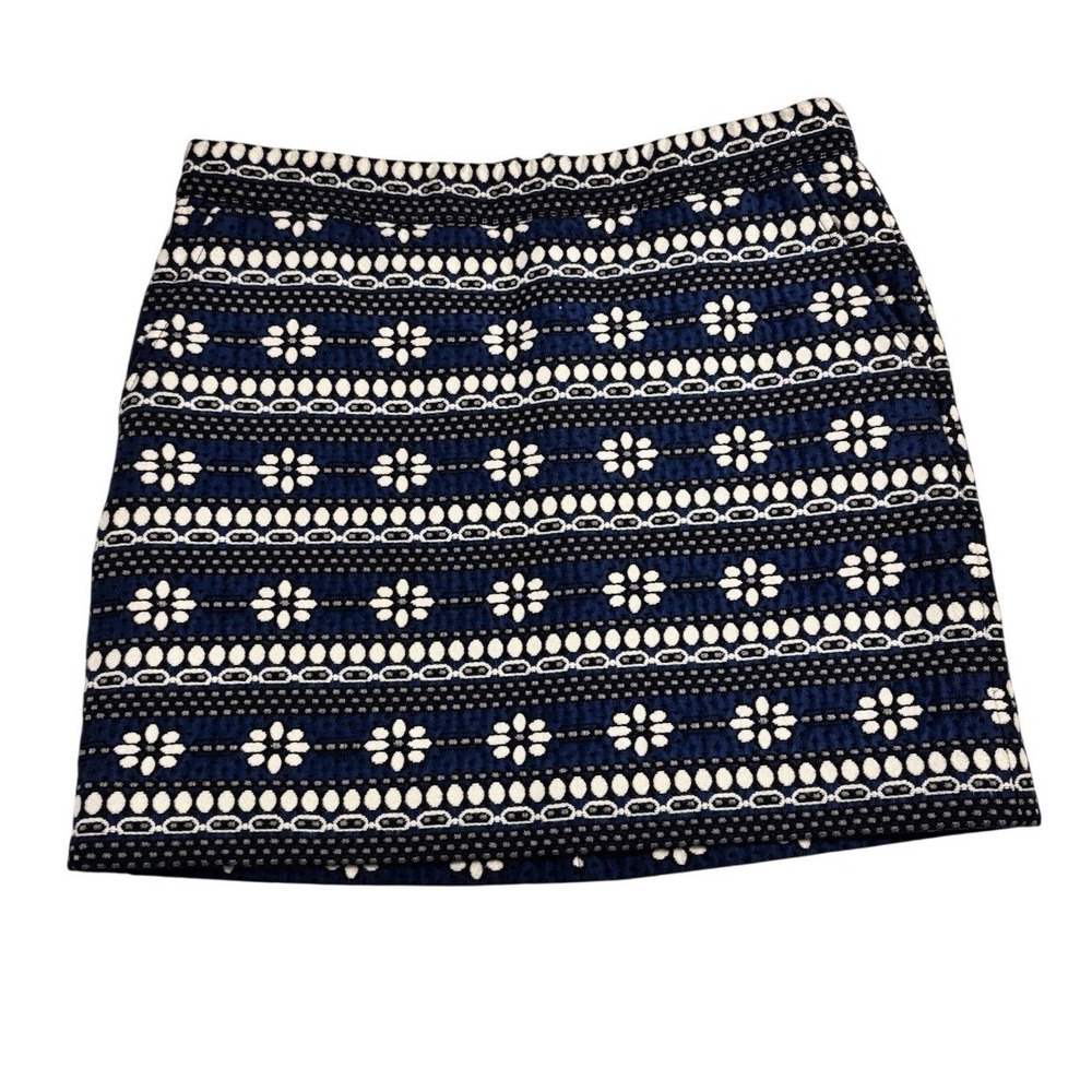 J.Crew Floral Mini Skirt ‎ Navy Blue Black White Daisy Chain Lined Sz 10 Office